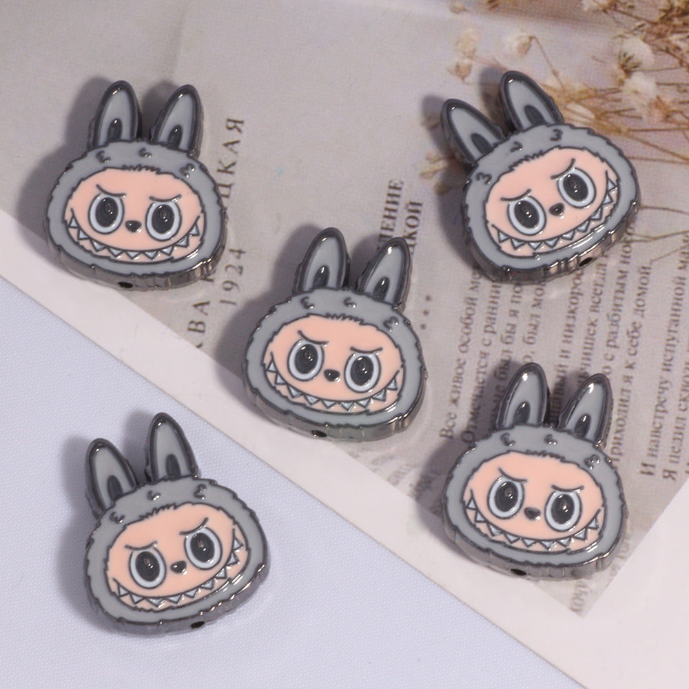 Wholesale 10PCS New DIY straight hole beads cute cartoon anime labubu decoration mobile phone chain key chain bag chain accessories